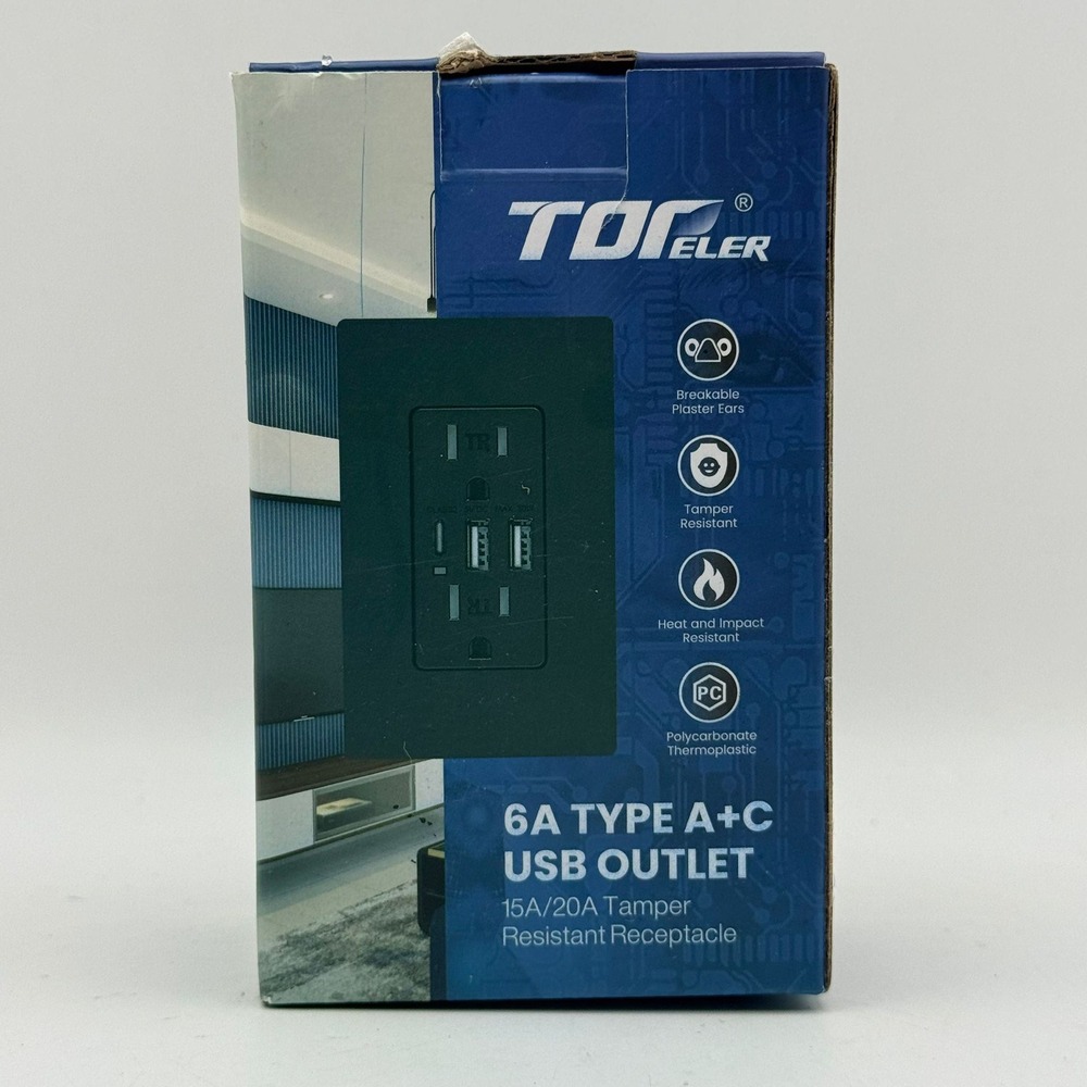 Topeler 6A Type A+C USB Wall Outlet 15A/20A Tamper Resistant Receptacle Black